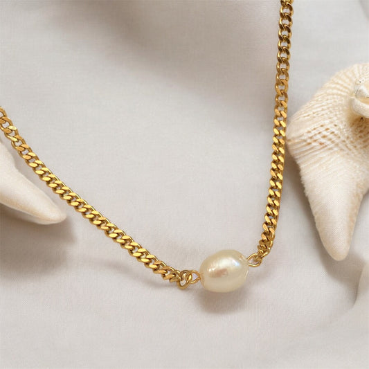 Freshwater Pearl with Gold Plated Steel Chain Necklace