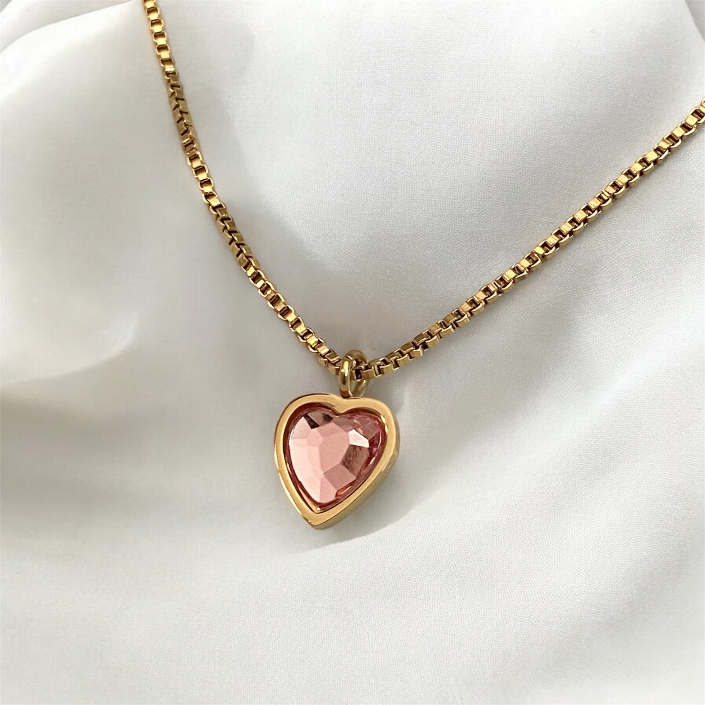 Cute Pink Minimal Heart Necklace