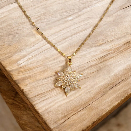 Gold Plated and Zircon Snowflake Necklace