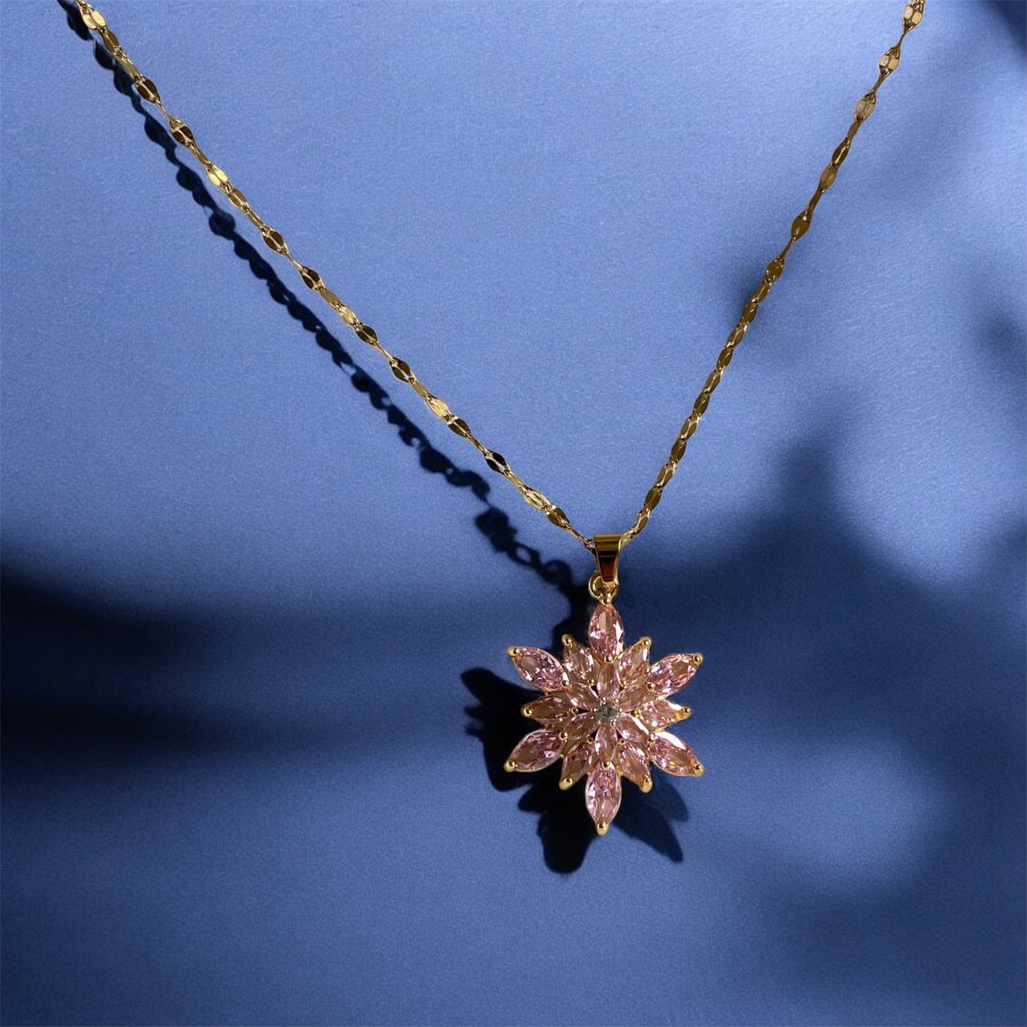 Gold Plated and Zircon Snowflake Necklace