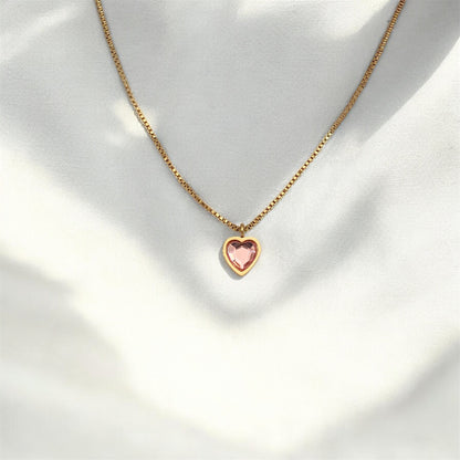 Cute Pink Minimal Heart Necklace