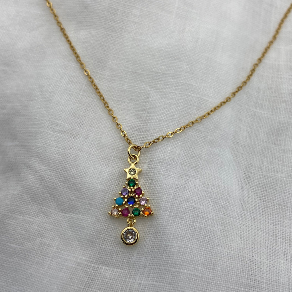 Cute Christmas Tree Zircon Necklace