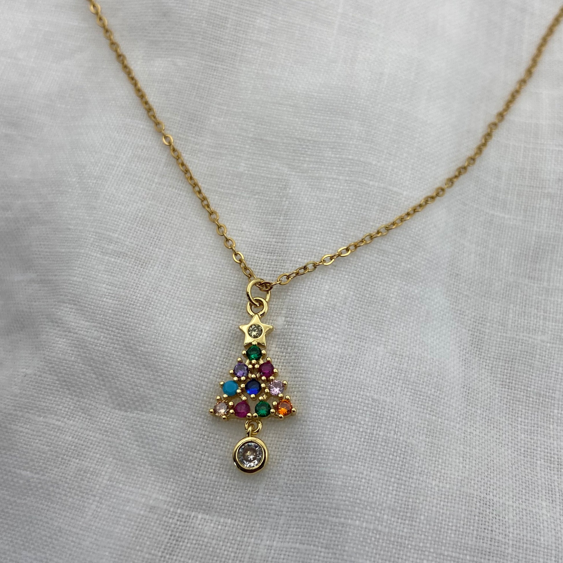 Cute Christmas Tree Zircon Necklace