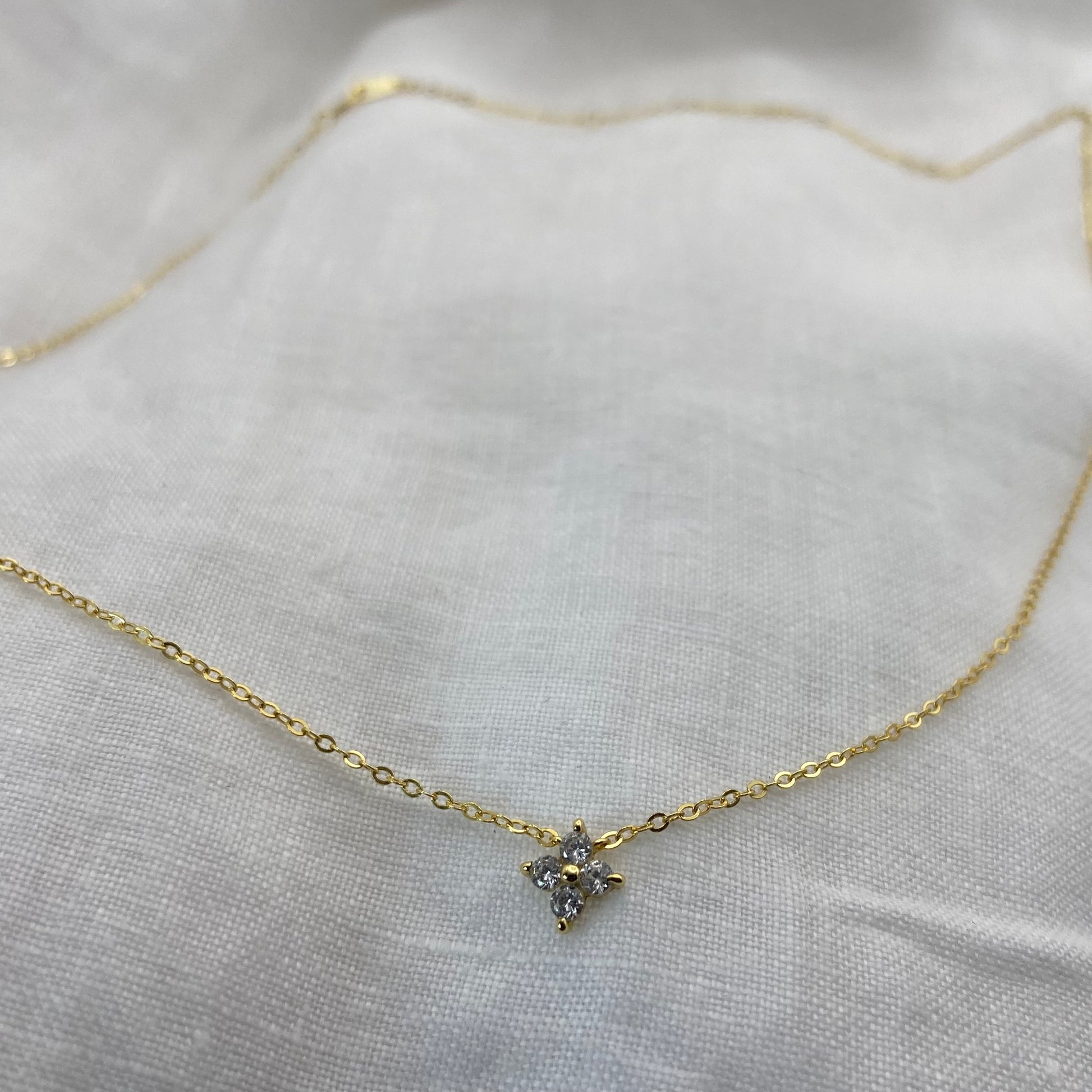Four Leaf Clover Necklace with Zircon & Sterling Silver