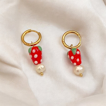 Strawberry Freshwater Pearl Earrings