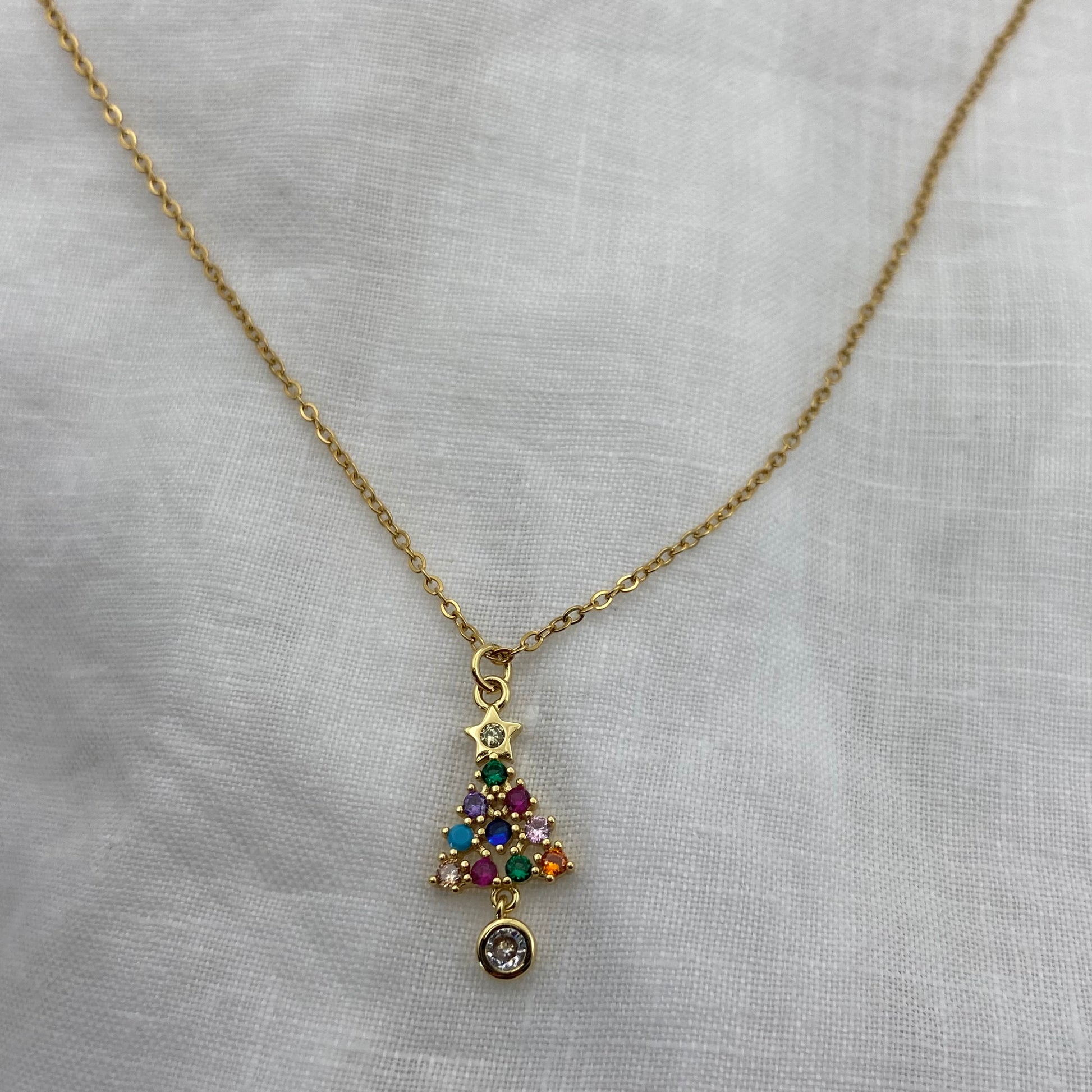 Cute Christmas Tree Zircon Necklace