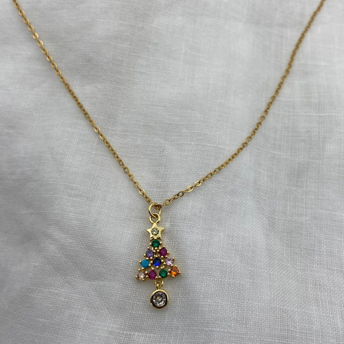 Cute Christmas Tree Zircon Necklace