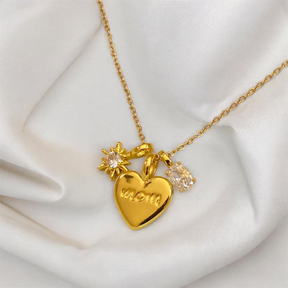 Mom & Heart Necklace with Zircon