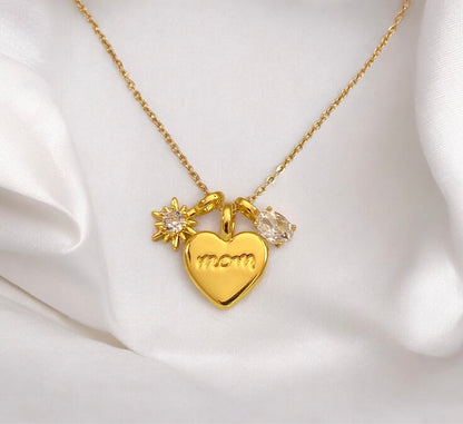 Mom & Heart Necklace with Zircon