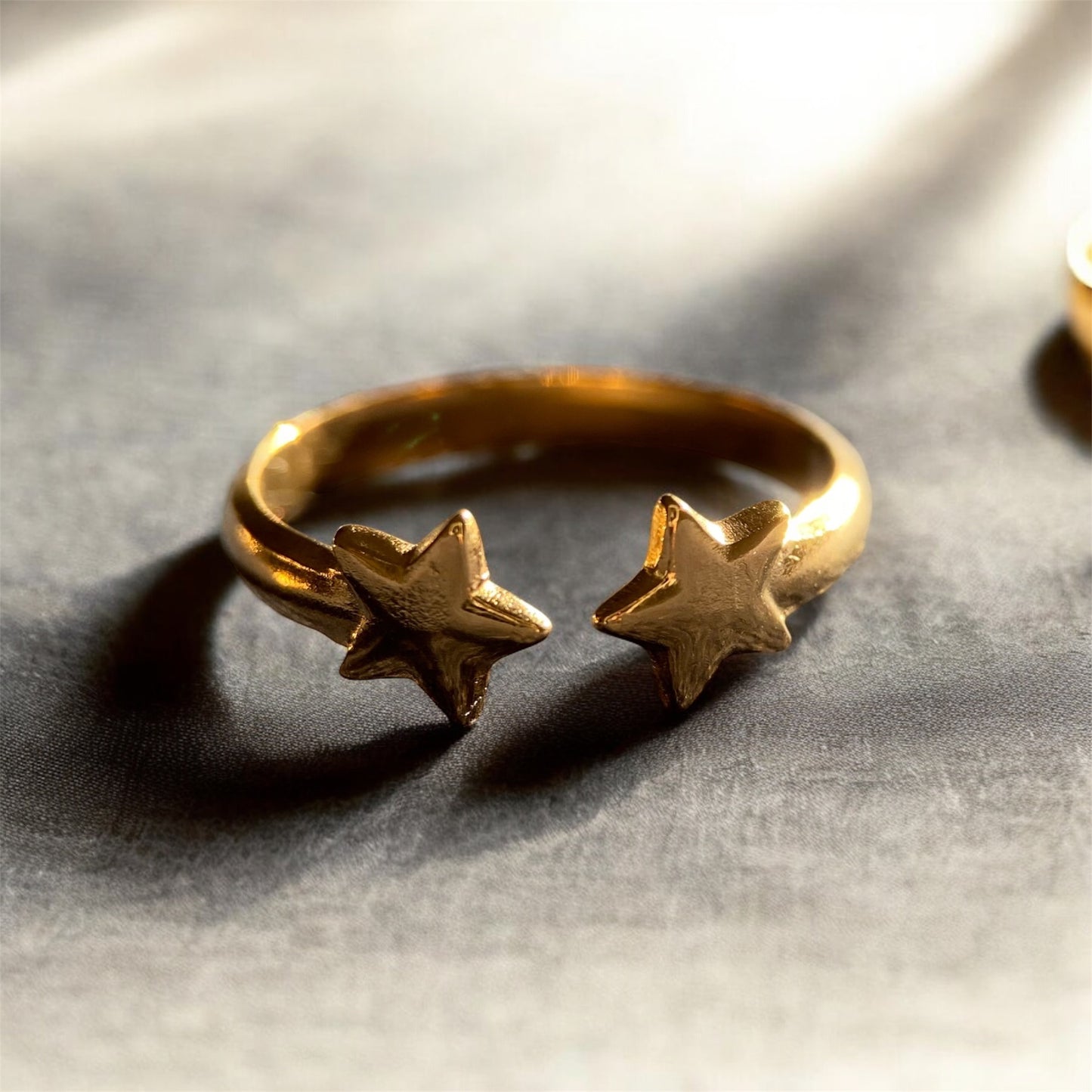 4 Gold Plated Cool Rings Set (Sun, Flower, Stars, Lines)