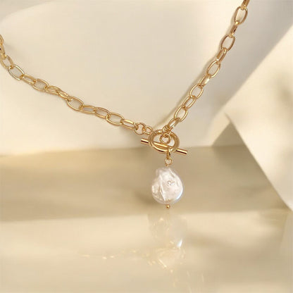 Pearl with Thick Chain Necklace (Silver or Gold)