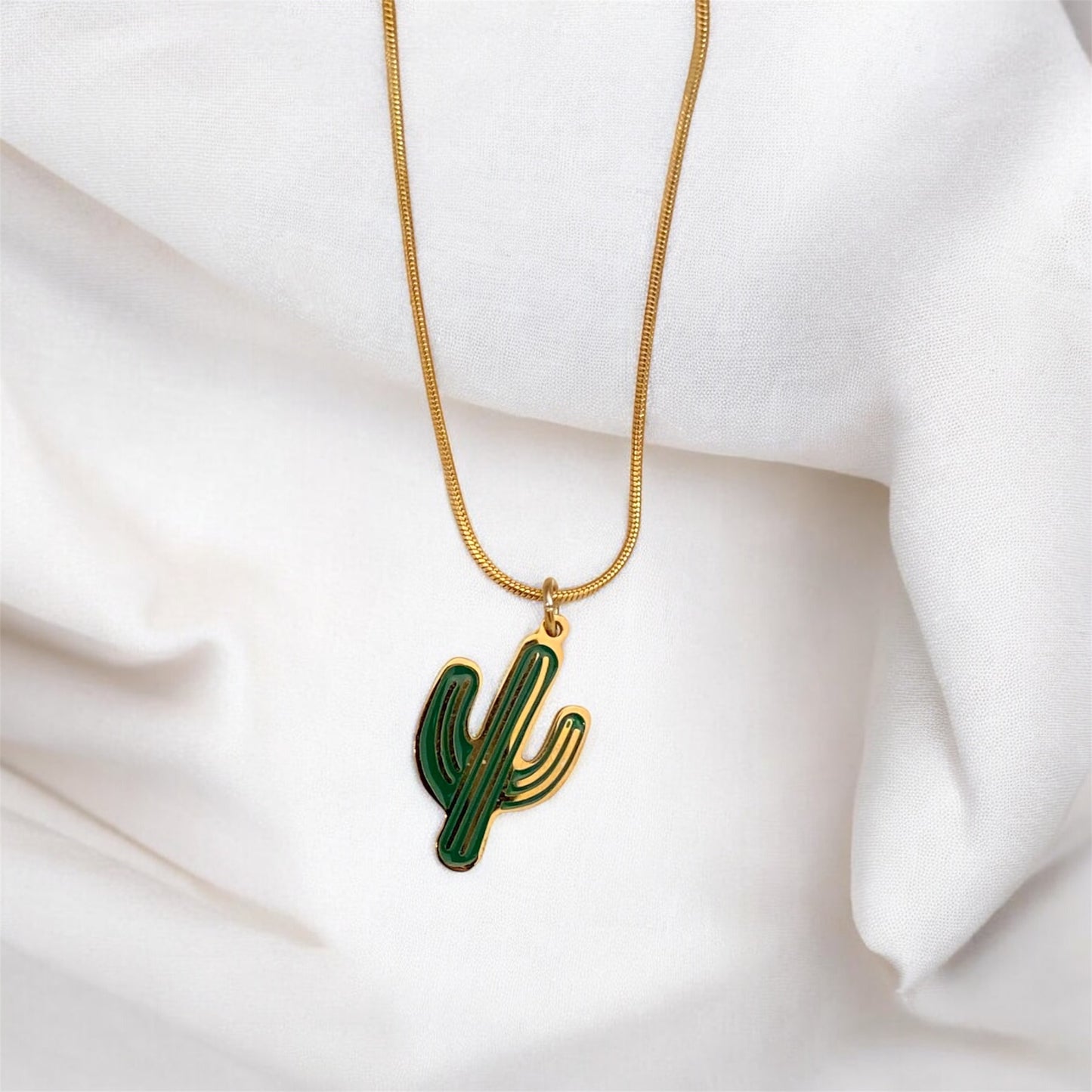 Cactus Gold Plated Stainless Steel Necklace