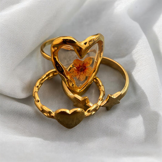 3 Rings Set (Flower Heart, Stars, Heart)