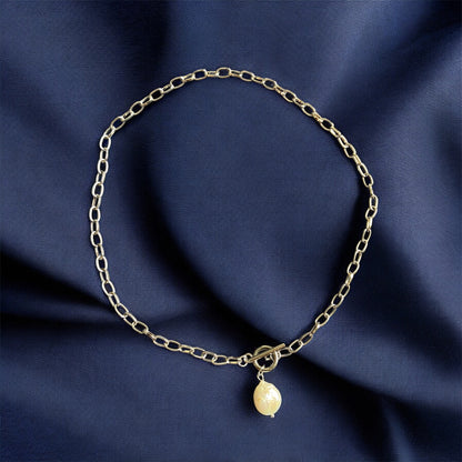 Pearl with Thick Chain Necklace (Silver or Gold)