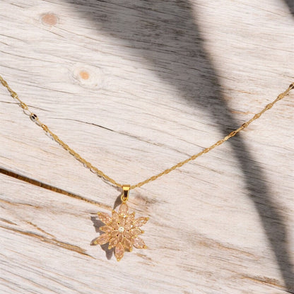 Gold Plated and Zircon Snowflake Necklace