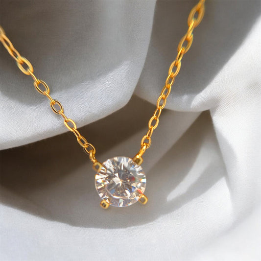 Round Zircon Gold Plated Sterling Silver Necklace