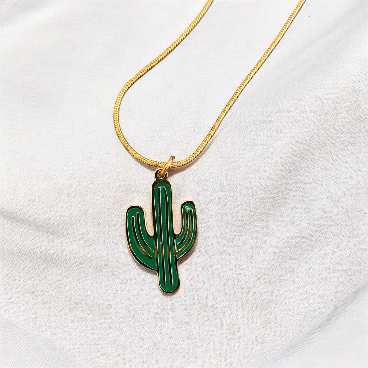 Cactus Gold Plated Stainless Steel Necklace