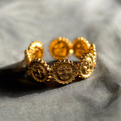 4 Gold Plated Cool Rings Set (Sun, Flower, Stars, Lines)