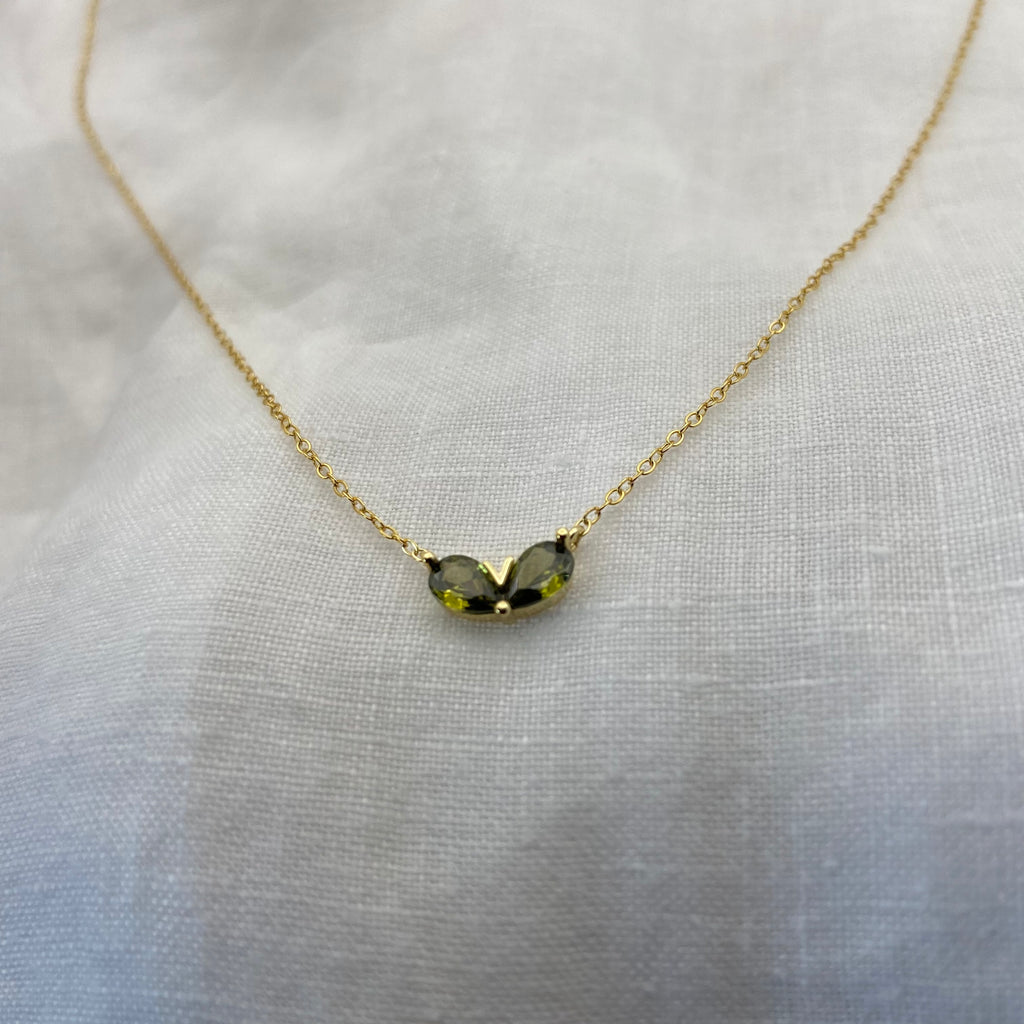 Mini Green Heart with Zircon Sterling Silver Necklace