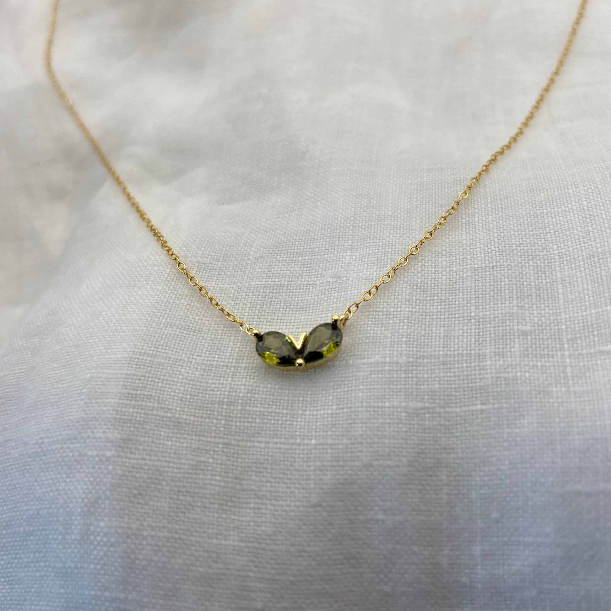 Mini Green Heart with Zircon Sterling Silver Necklace