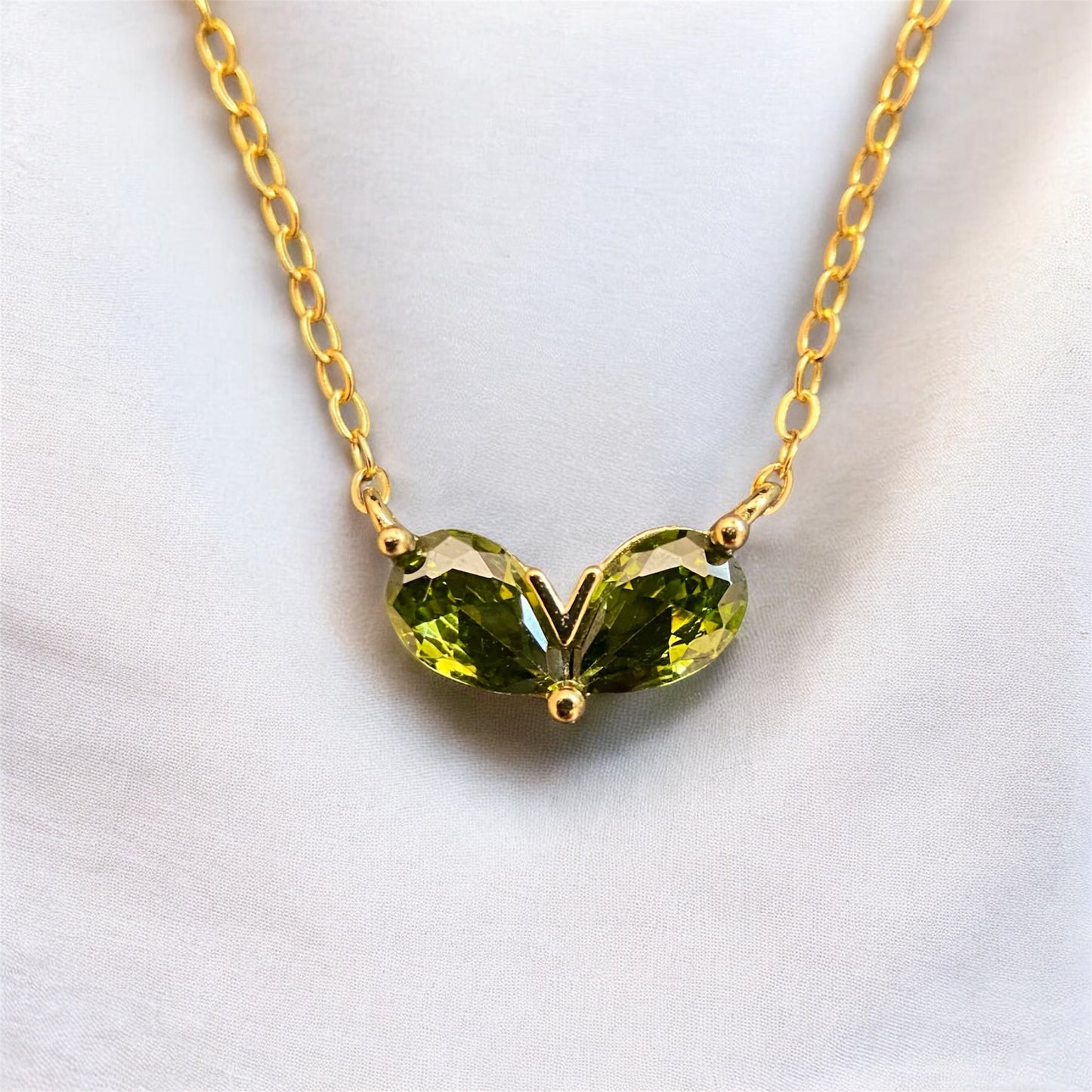 Mini Green Heart with Zircon Sterling Silver Necklace