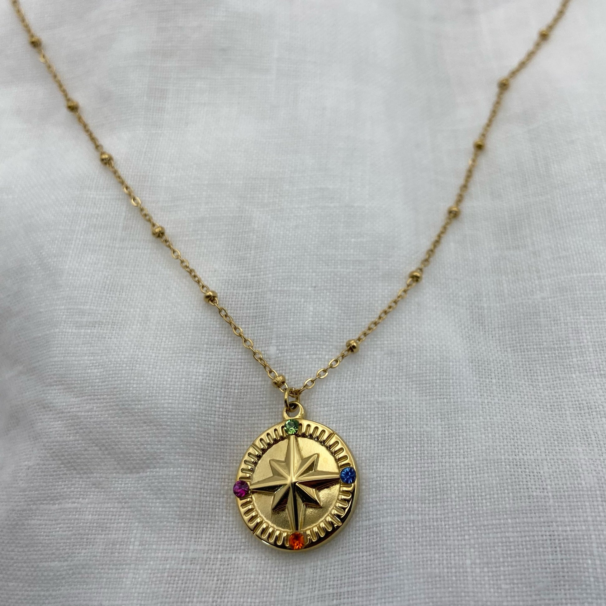 Gold Plated Crystal Compass Necklace
