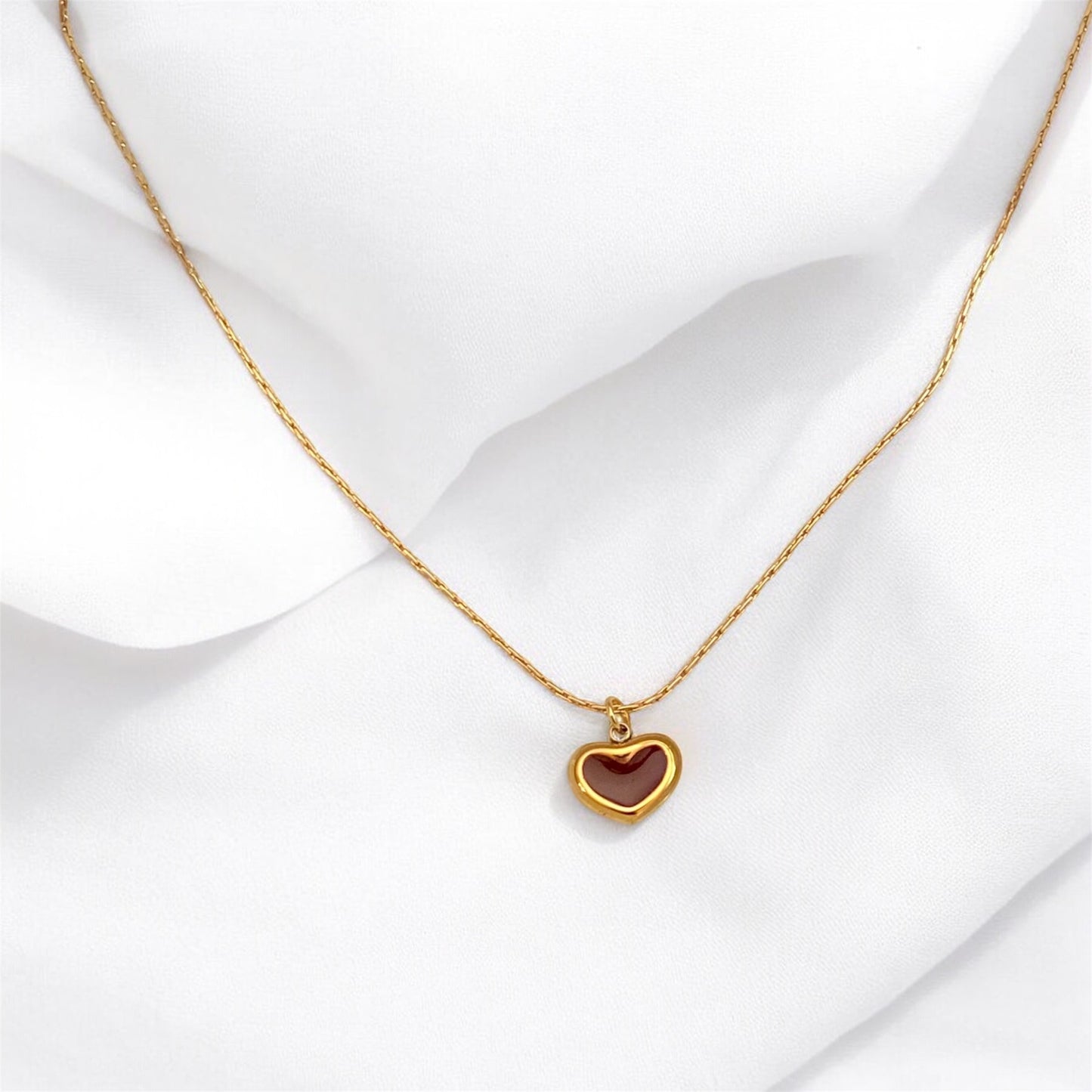 Red Heart Gold Plated Minimal Necklace