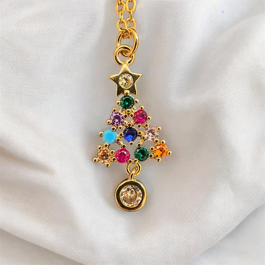 Cute Christmas Tree Zircon Necklace