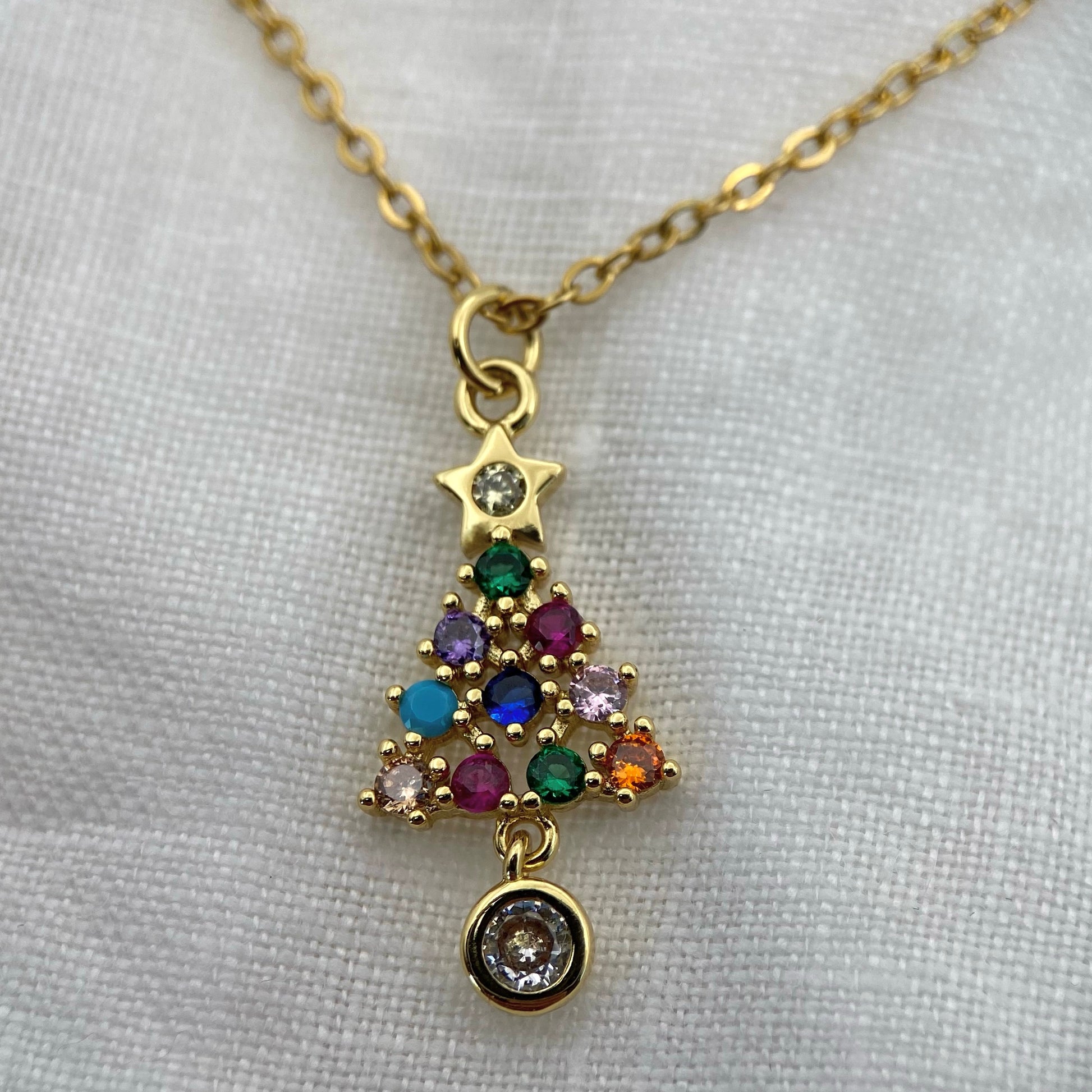 Cute Christmas Tree Zircon Necklace