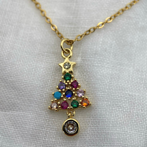 Cute Christmas Tree Zircon Necklace