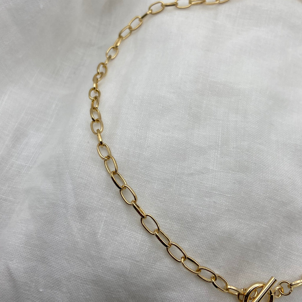 Pearl with Thick Chain Necklace (Silver or Gold)