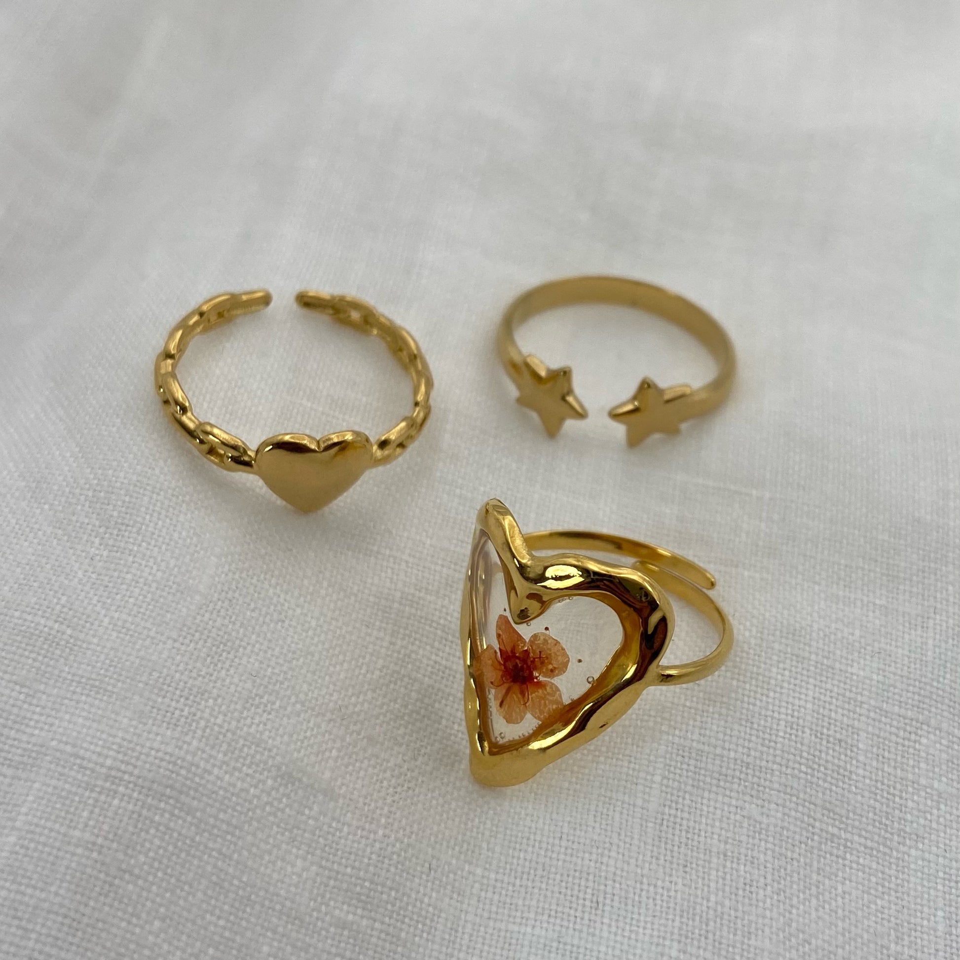3 Rings Set (Flower Heart, Stars, Heart)