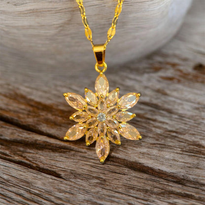 Gold Plated and Zircon Snowflake Necklace