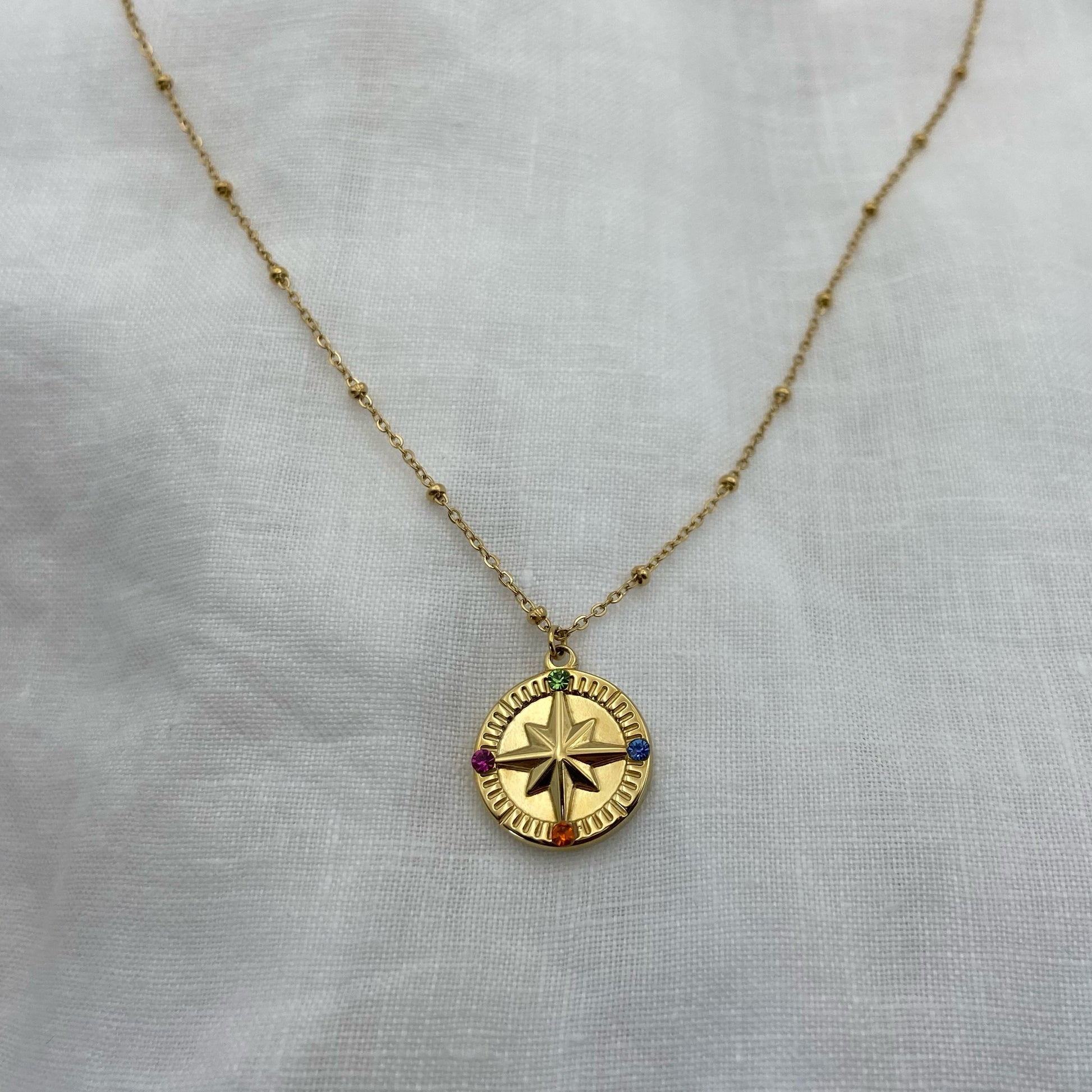 Gold Plated Crystal Compass Necklace