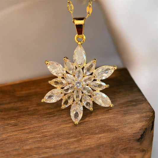 Gold Plated and Zircon Snowflake Necklace