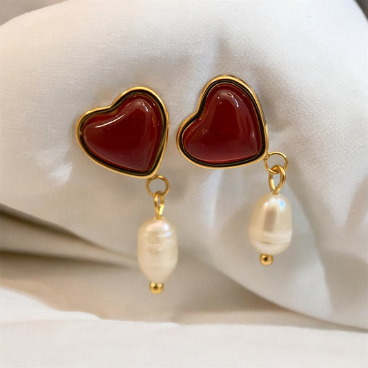 Heart & Pearl Earrings