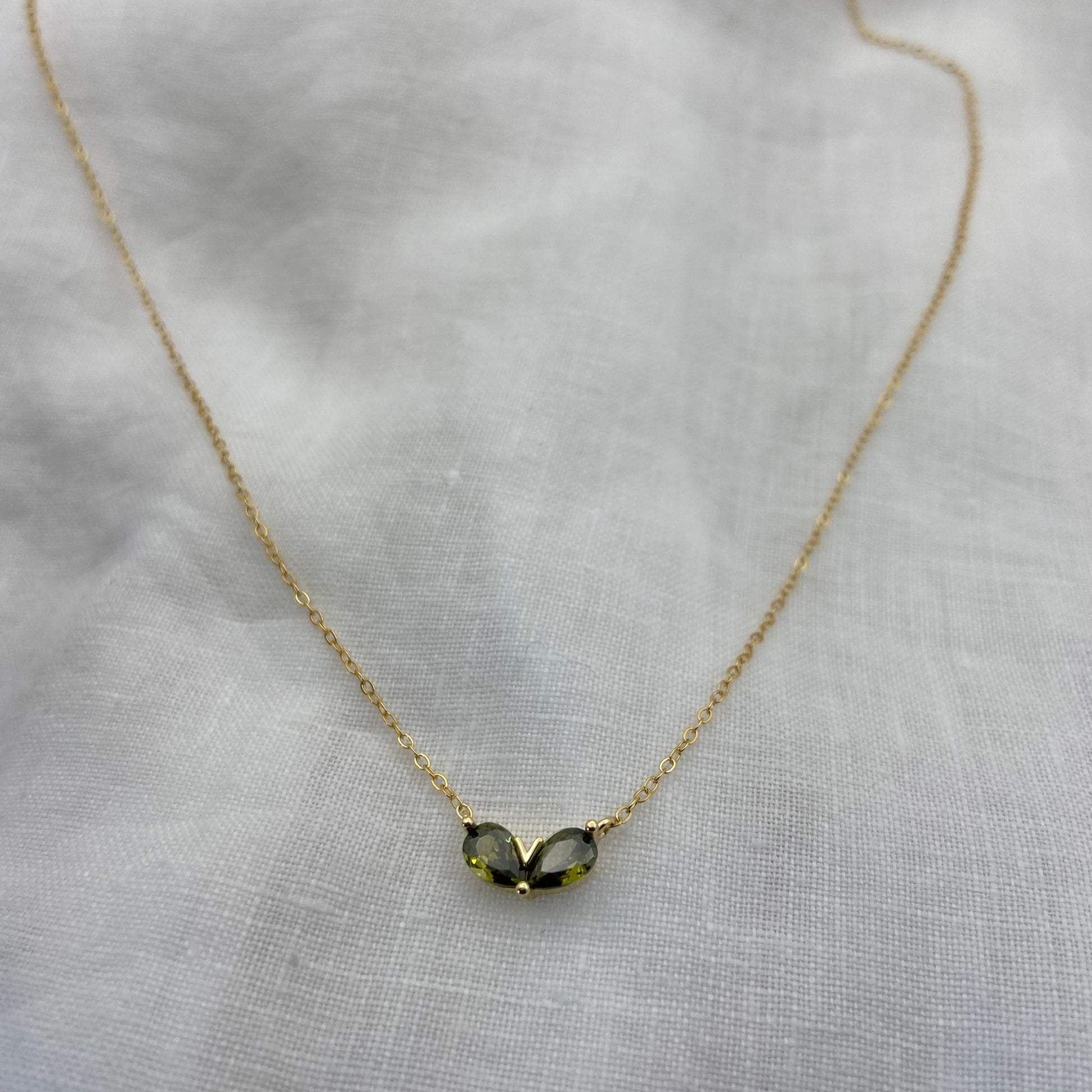 Mini Green Heart with Zircon Sterling Silver Necklace