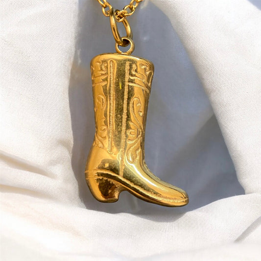 Gold Plated Cowboy Boot Necklace