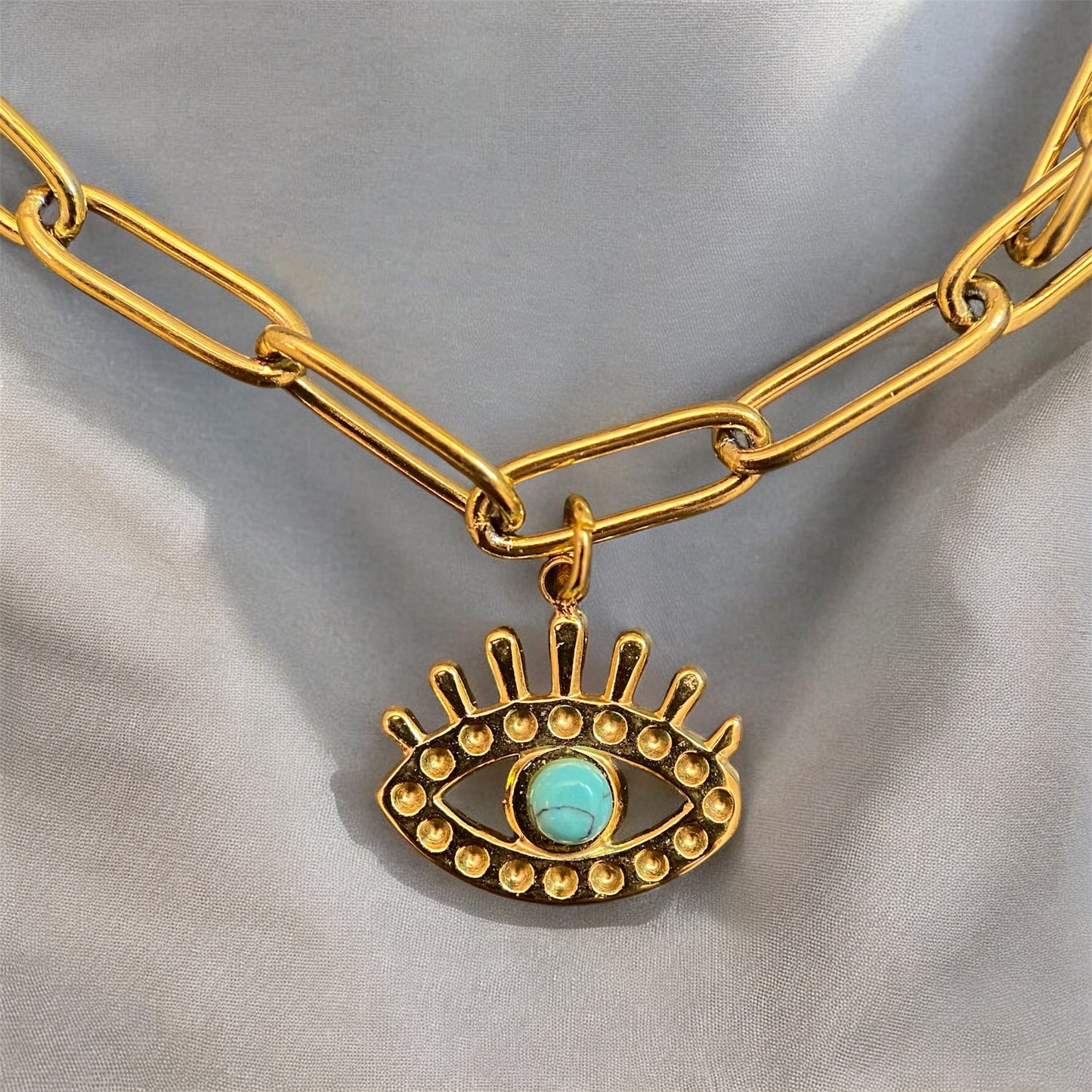 Turquoise Eye Gold Plated Stainless Steel Bracelet