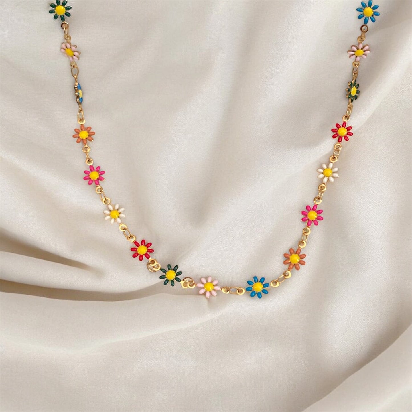 Colorful Flowers Stainless Steel Necklace