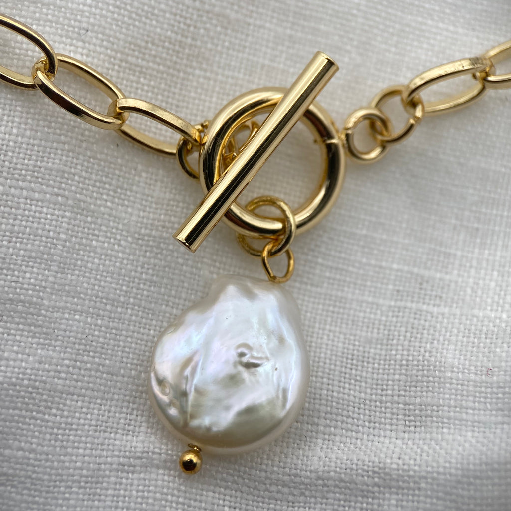 Pearl with Thick Chain Necklace (Silver or Gold)