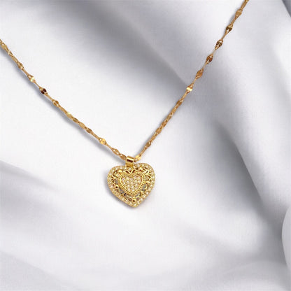 Gold Plated & Zircon Heart Necklace