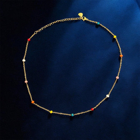 Colorful Beads and Gold Plated Stainless Steel Necklace