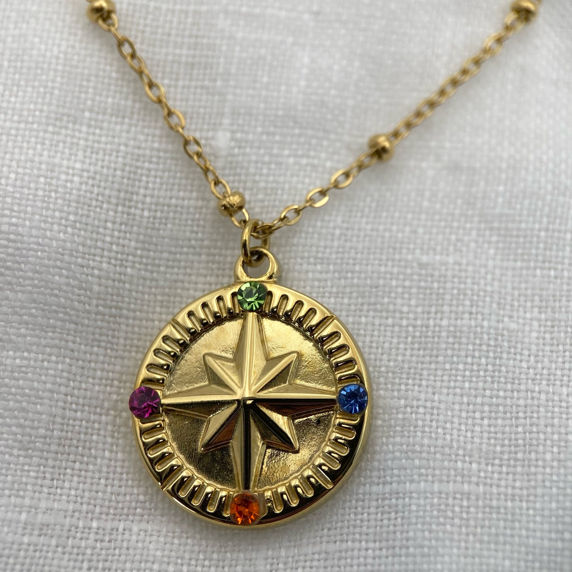 Gold Plated Crystal Compass Necklace