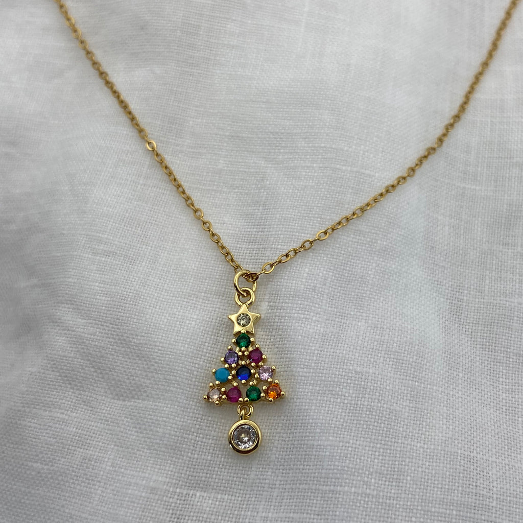 Cute Christmas Tree Zircon Necklace