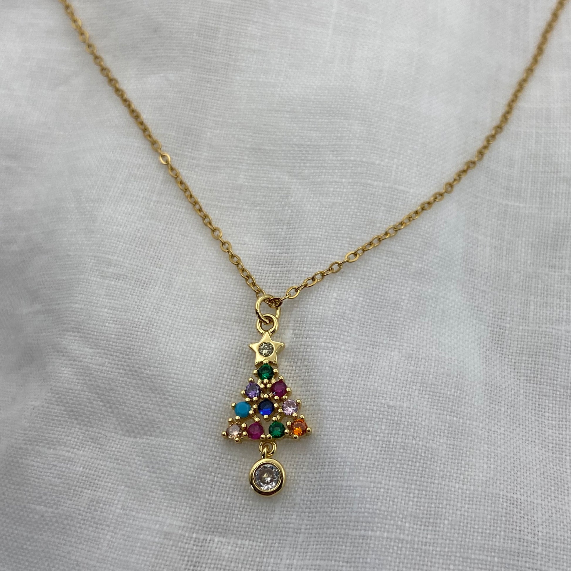 Cute Christmas Tree Zircon Necklace