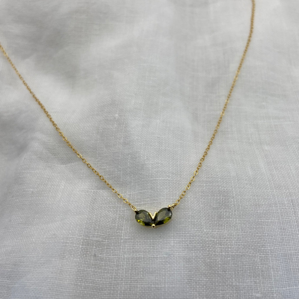 Mini Green Heart with Zircon Sterling Silver Necklace