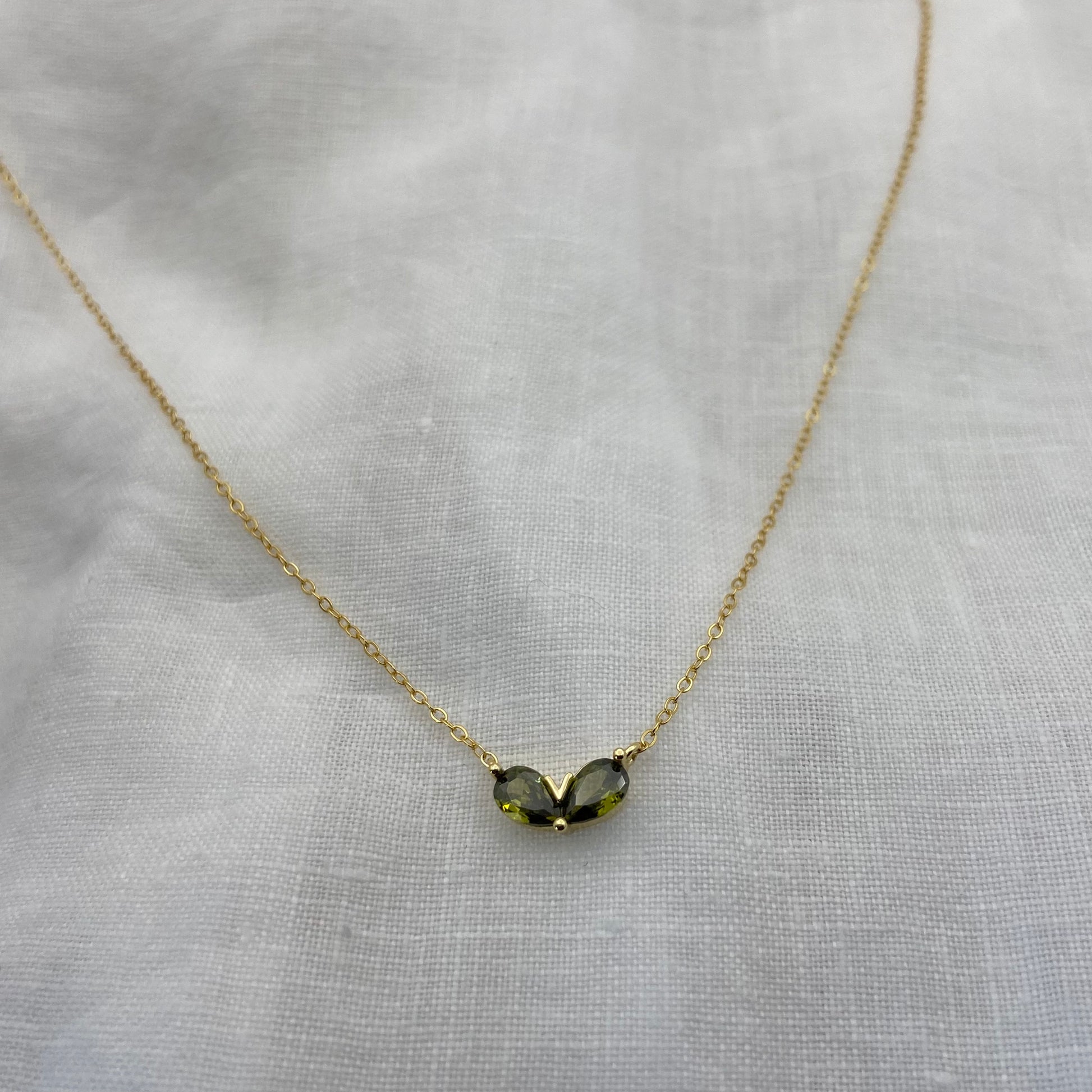 Mini Green Heart with Zircon Sterling Silver Necklace