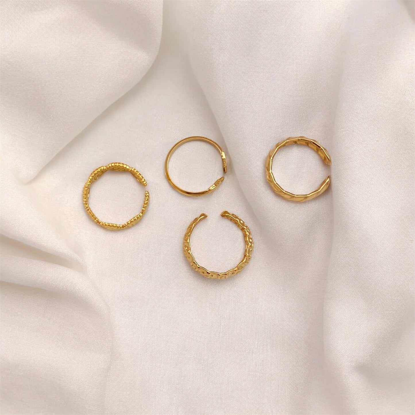 4 Gold Plated Cool Rings Set (Sun, Flower, Stars, Lines)