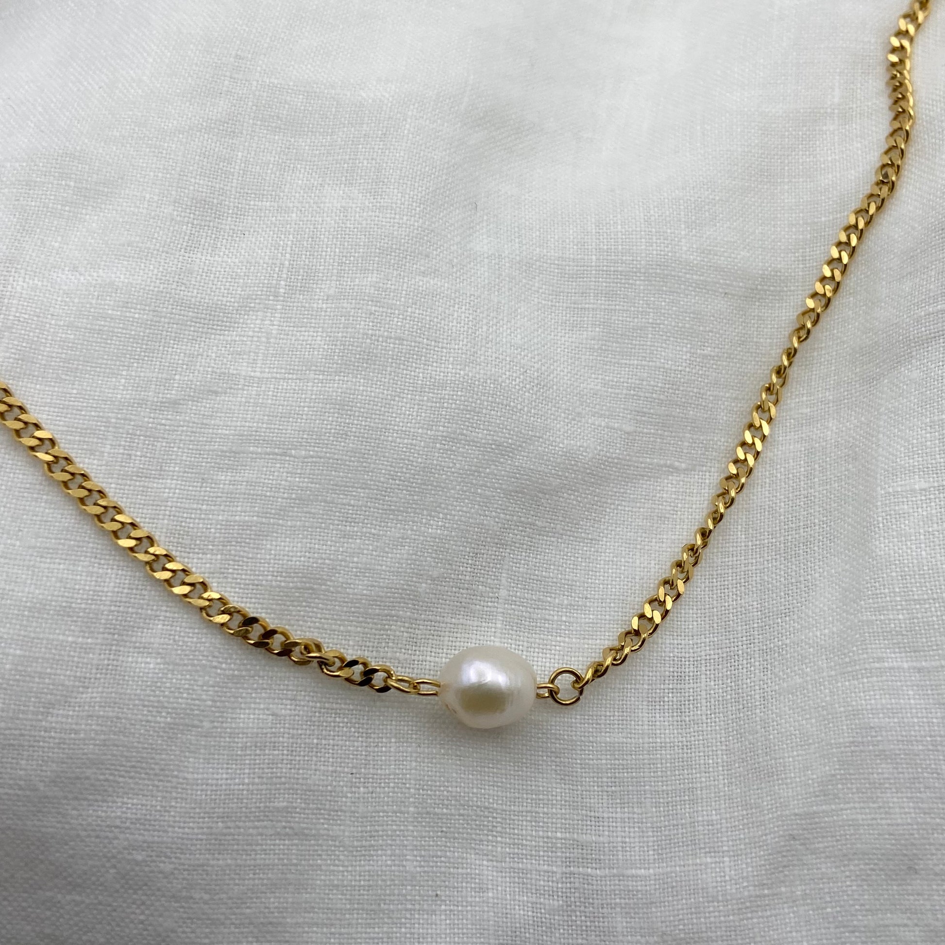 Freshwater Pearl with Gold Plated Steel Chain Necklace